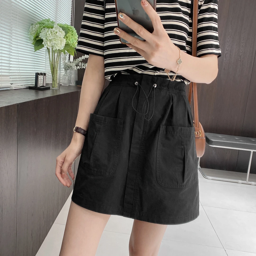 【IMFLY】金小金自制 半身裙DYQ527工装风短裙高腰抽绳A字半裙