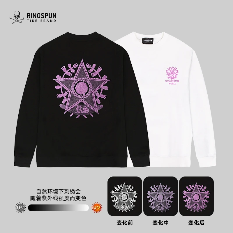 闽骷髅头潮牌2023秋冬情侣重工刺绣时尚宽松圆领长袖渐变五星卫衣