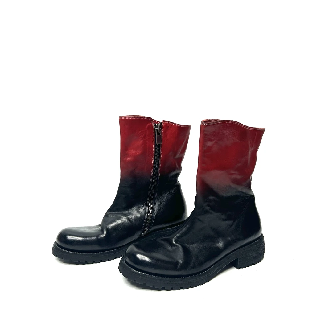 新款圆头设计师款水洗马皮切尔西靴女百搭时尚侧拉链短靴9602-1