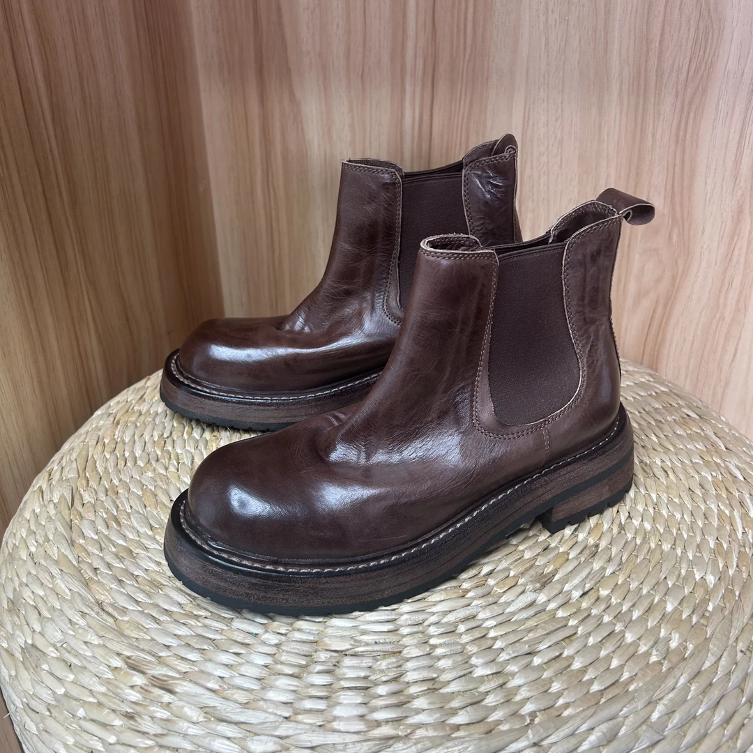 2024新款复古休闲水洗马皮厚底切尔西女童鞋百搭一脚蹬短靴X22-2