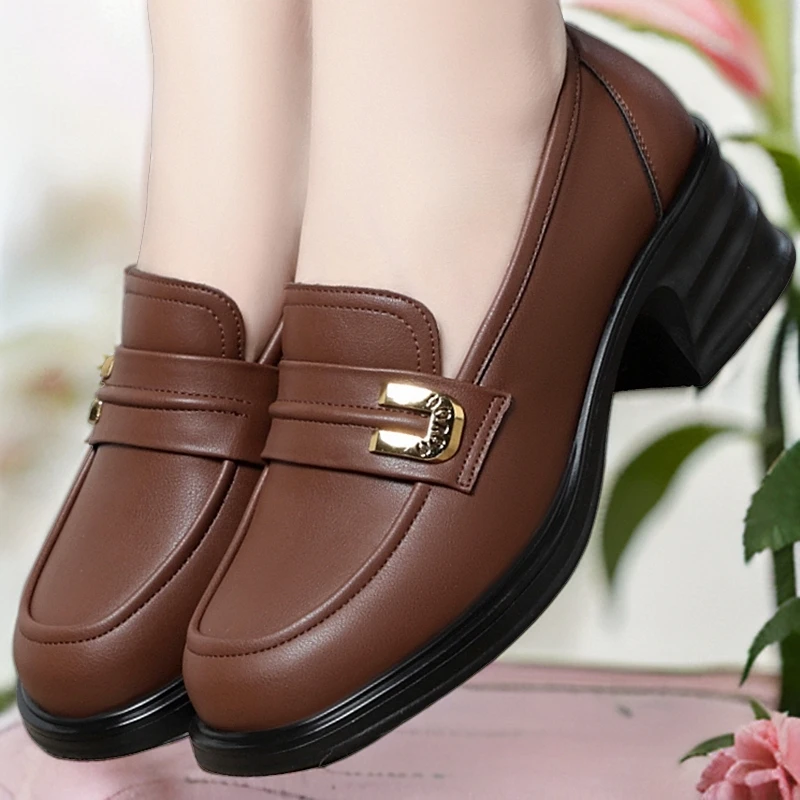 春秋新款美拉德系厚底乐福鞋单鞋软底女鞋气质中年妈妈不累脚皮鞋