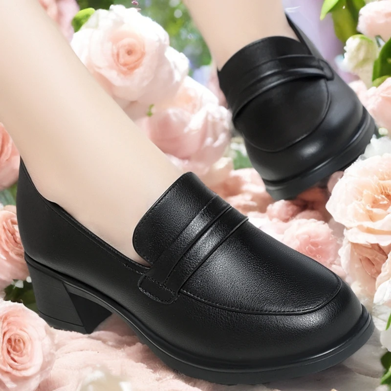 经典简约妈妈鞋单鞋软皮软底中年女士皮鞋女中跟久站不累工作女鞋