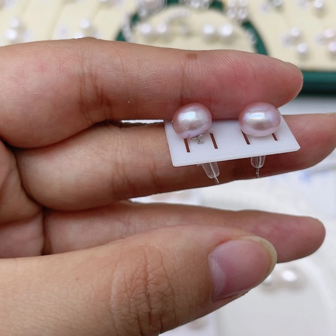 淡水珍珠耳饰银S925镶嵌墨*色