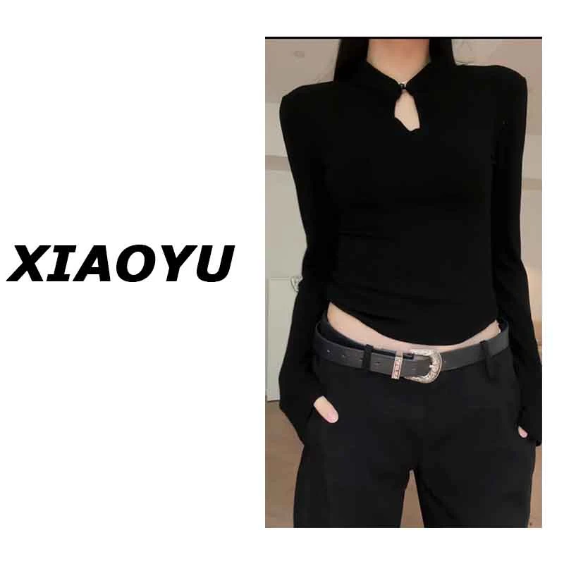 妙前小鱼【国风】辣妹小心机镂空旗袍上衣秋季小众性感长袖T恤