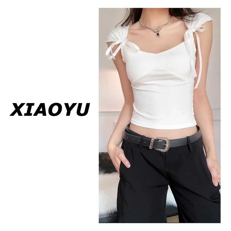 小鱼【少女花苑】甜辣上衣女夏小众设计感系带露背纯欲T恤