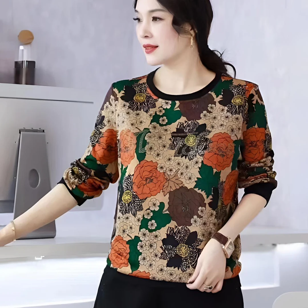 秋季新款中老年女士大码洋气圆领妈妈装长袖百搭宽松打底T恤上衣