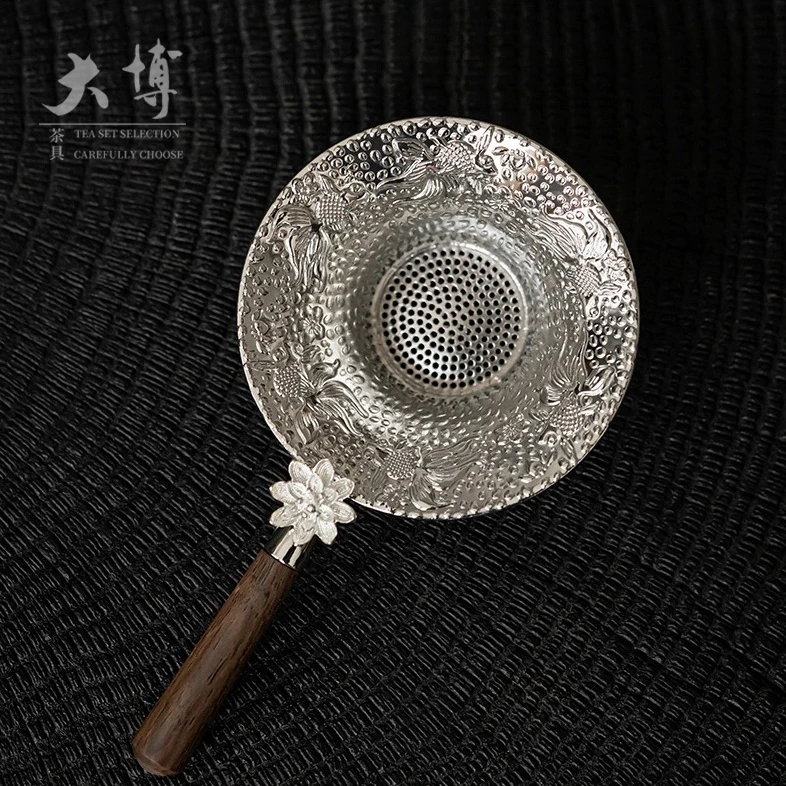 【新人专享】手工复古合金茶漏滤网茶道零配木柄茶漏