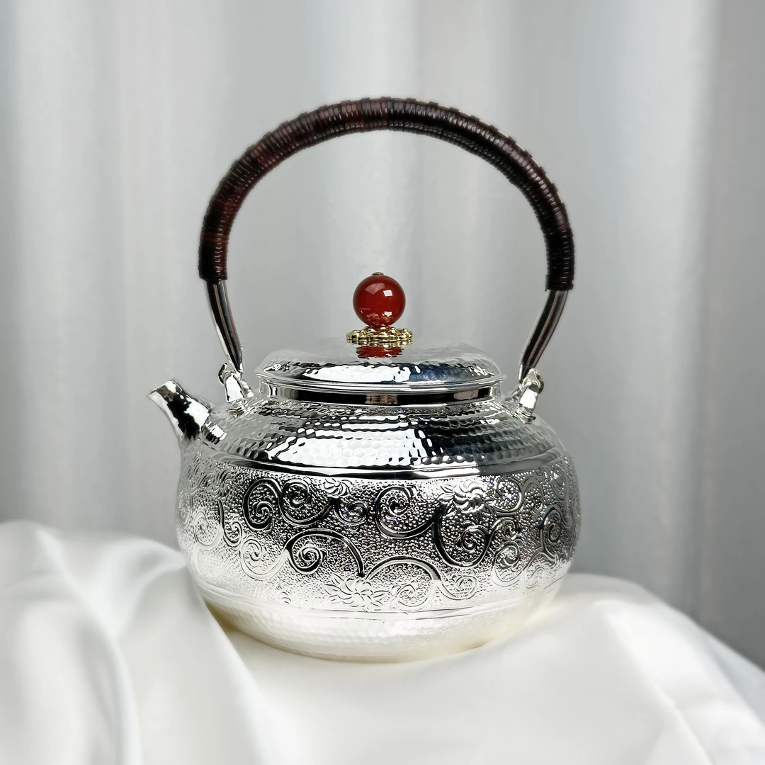 清货-手工浮雕缠枝莲编藤999煮茶壶烧水可明火可电陶炉编藤手把