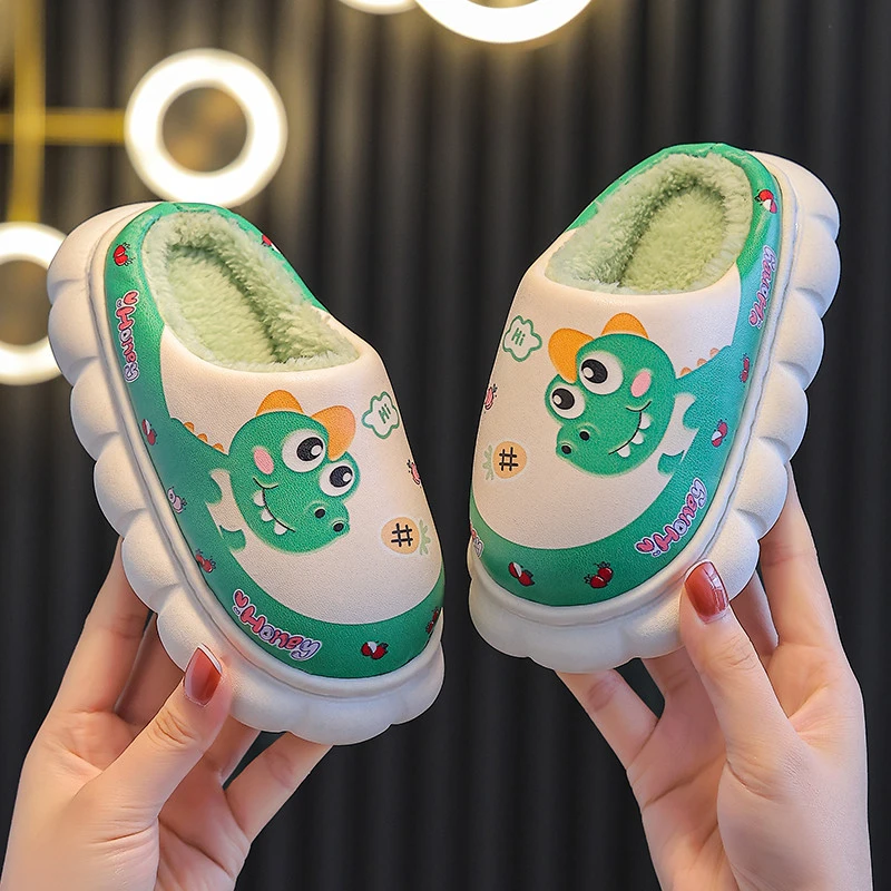 儿童棉拖鞋亲子男女宝宝大中小防水pu亲子居家室内保暖防滑软底