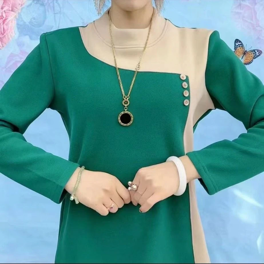 女士秋冬双面绒加厚半高领打底衫宽松版保暖上衣遮肚子藏肉显瘦