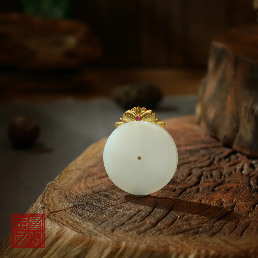 凰一品 白玉圆牌吊坠18k