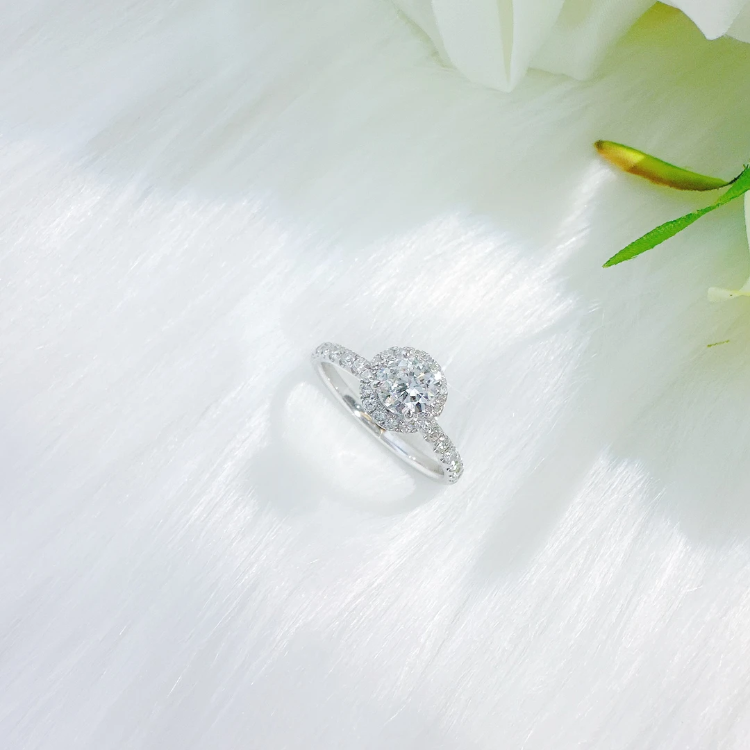 18k金 经典时尚豪华精致女王天然钻石戒指 轻奢气质满钻k白戒指