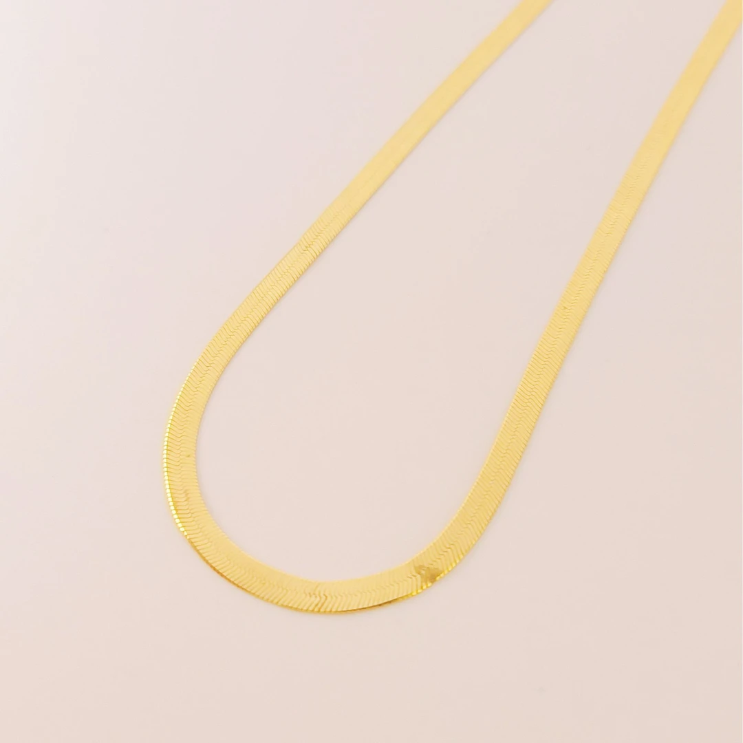 18k金 极光项圈浅金色蛇骨链 一体链叠戴时尚经典素款中古