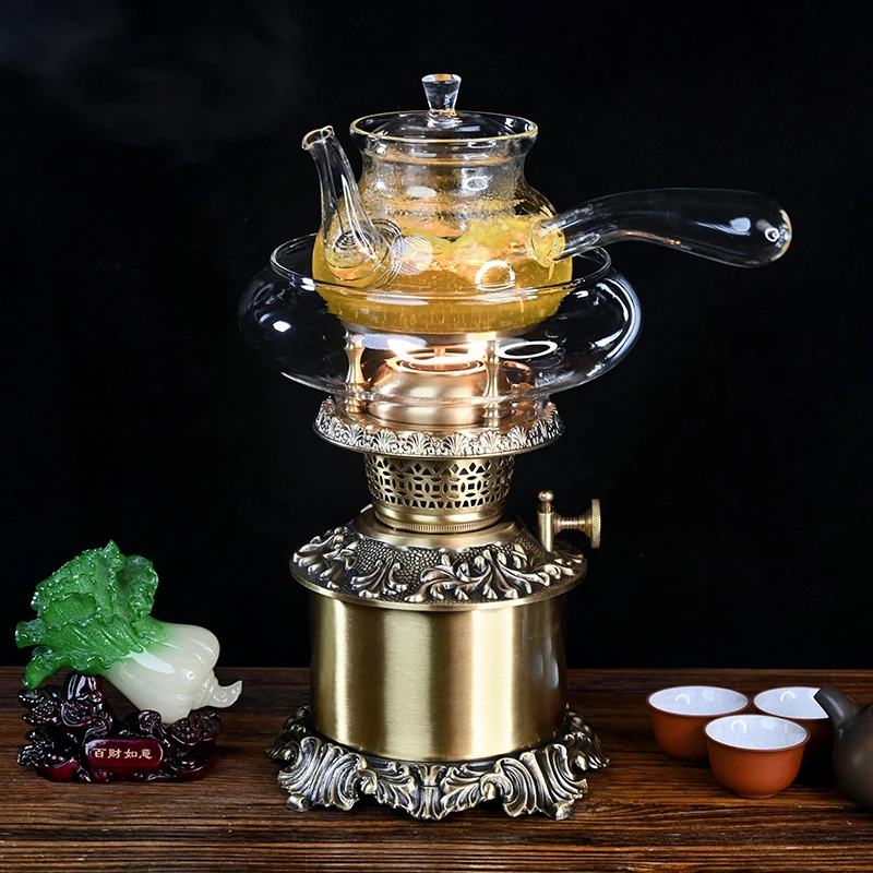 丝焰小花雕 茶灯空气灯黄铜中式潮汕烹饪烧水炉煮茶炉活火茶灯