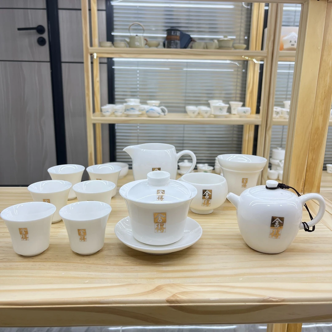 新款舍闻香杯款12件套 羊脂玉白瓷功夫茶具套装 安全泡沫包装