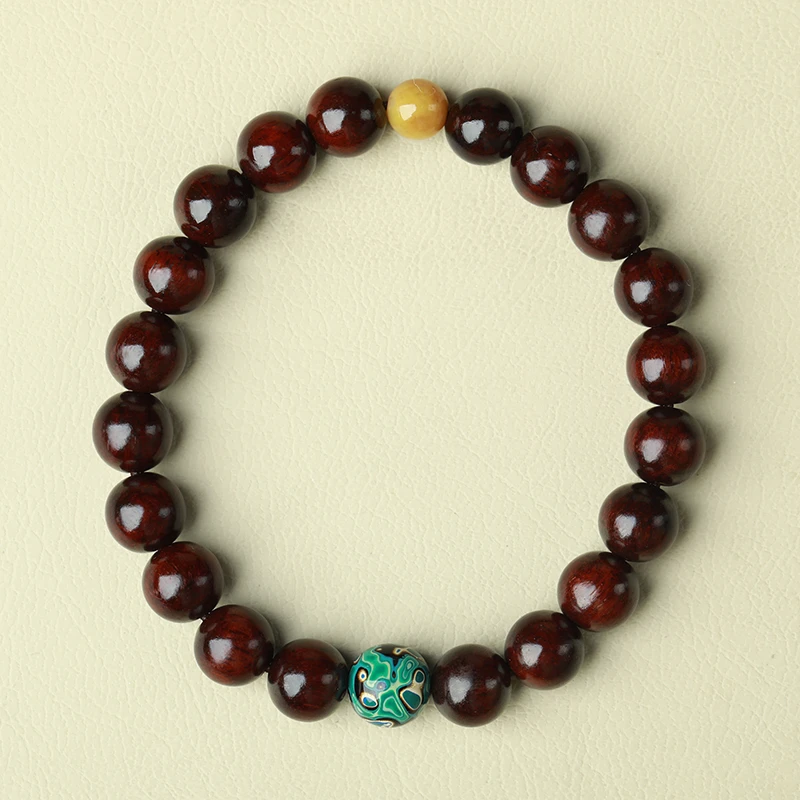 女款印度小叶紫檀高油密8mm手链单圈手串+大漆珠