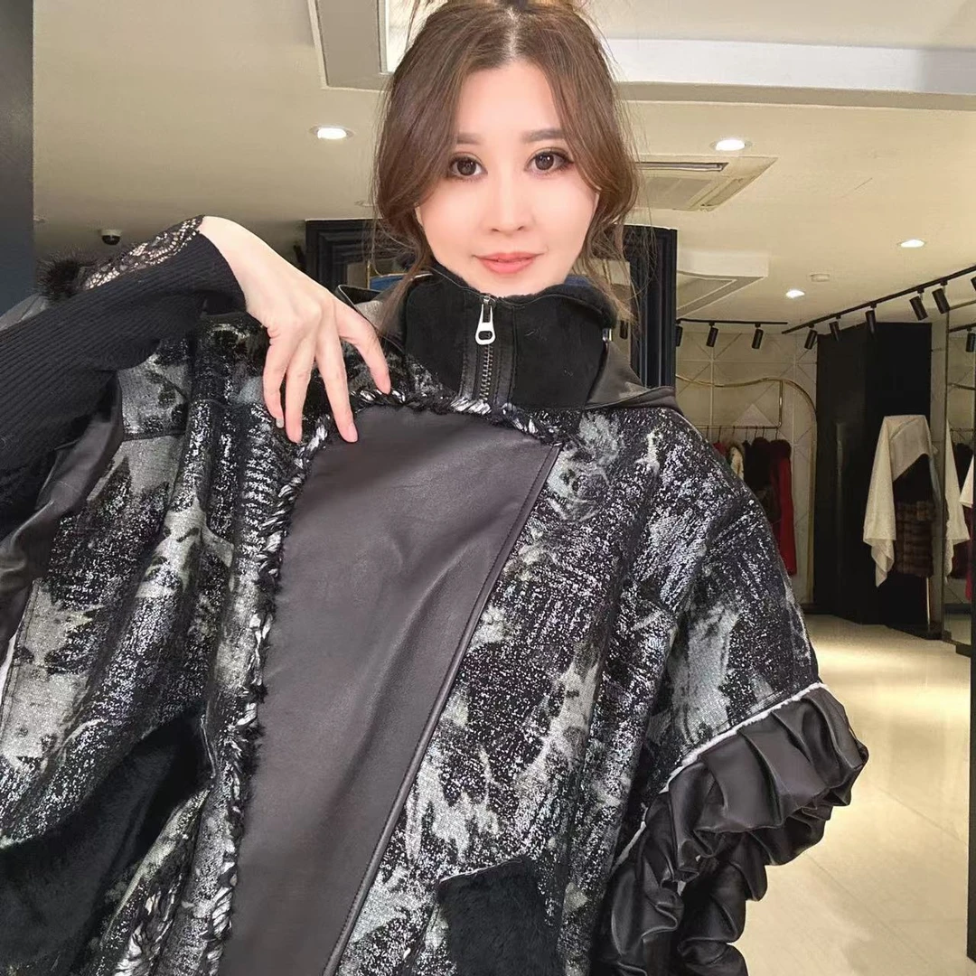 【女王优选】时尚冬季气质设计师羊皮羊毛皮草外套7809