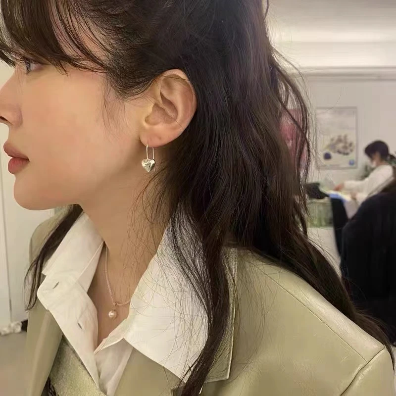 925银耳饰 爱心耳环几何心形防过敏耳钉今年新款独特的耳环耳饰