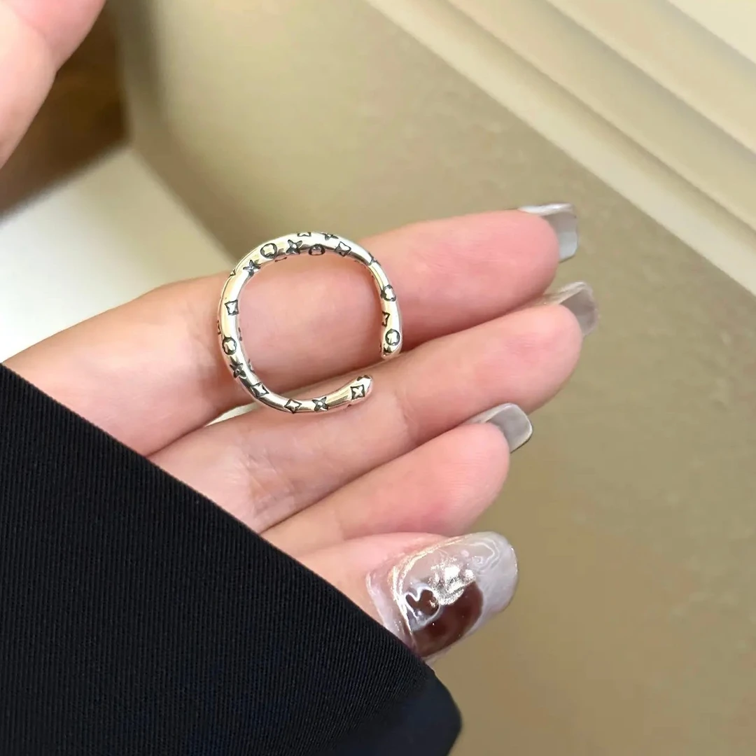 925银戒指 ins风复古做旧老花莫比乌斯戒指开口小众简约百搭个性