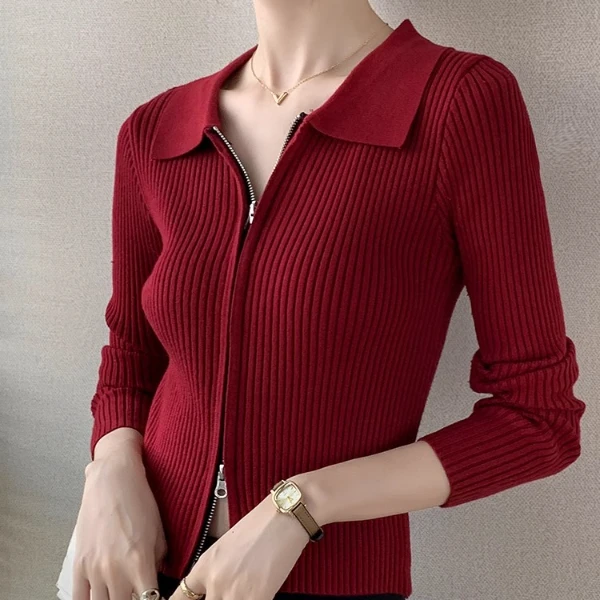 小香风外套女秋冬装新款百搭拉链方领开衫短款修身长袖针织上衣女