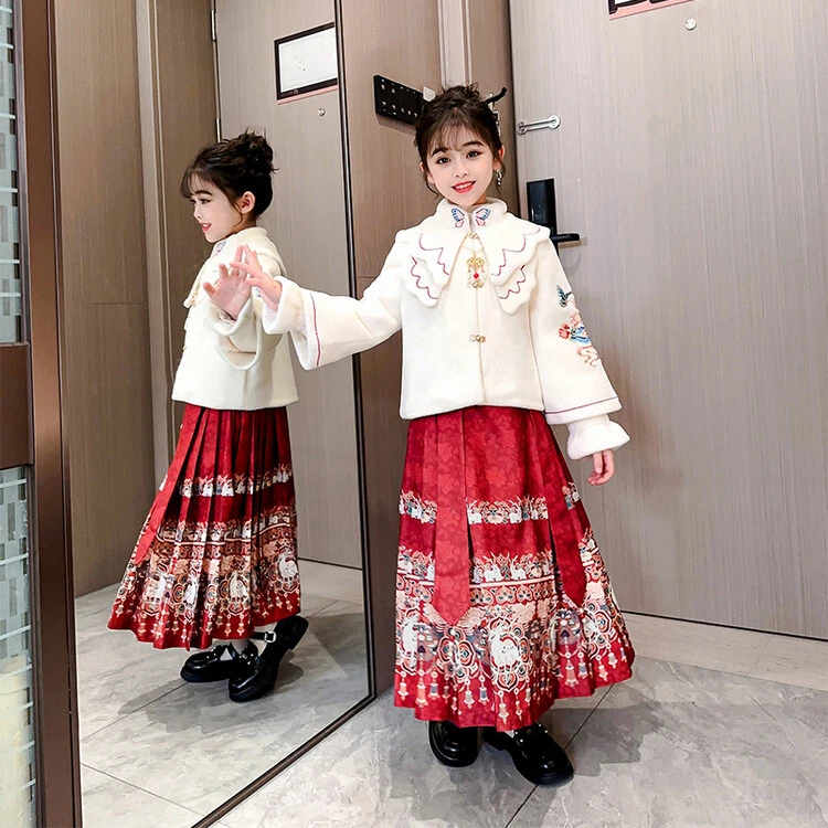 儿童马面裙冬装6-12岁女童加绒加厚唐装新年服套装古风拜年服冬款