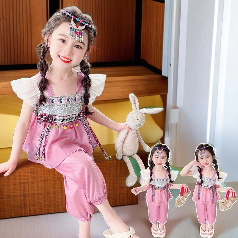 女童套装夏装2025夏季汉服洋气女孩宝宝民族风中小童儿童装两件套