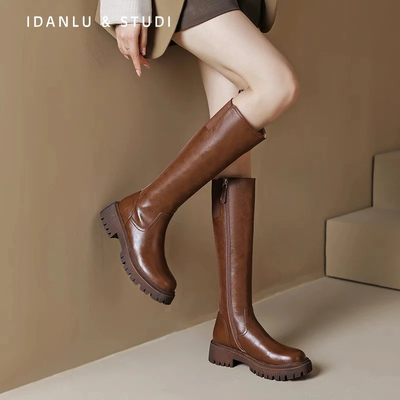 【成都●手工定制】牛皮保暖搭子百搭圆头高筒加绒骑士靴真皮F-6118