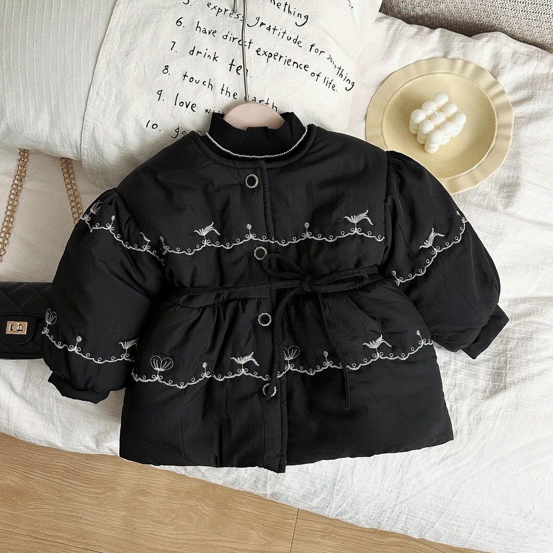 女童棉服冬季新款宝宝加厚刺绣棉服面包服时尚洋气外套裙子绣花