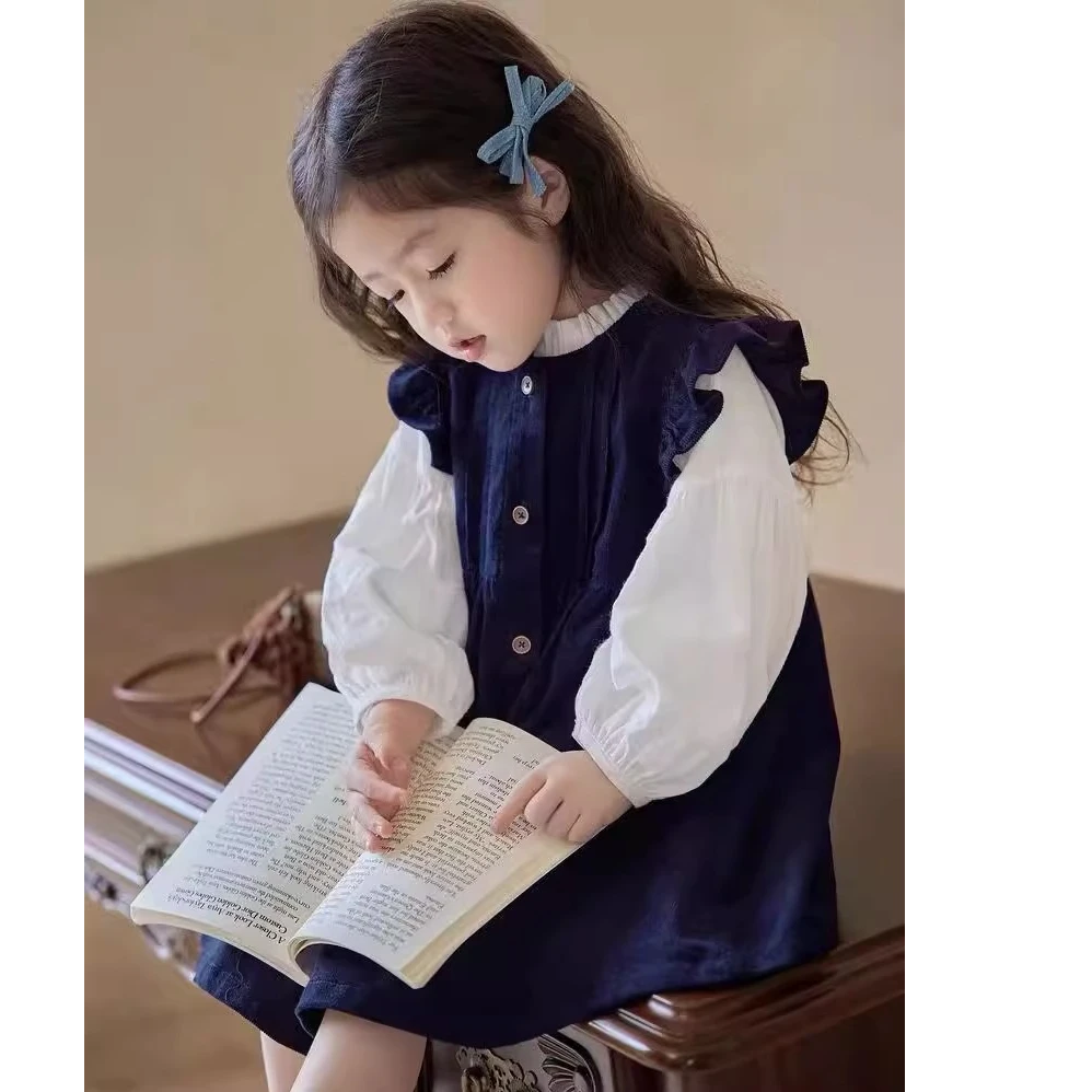 女童灯芯绒连衣裙套装2025新款春款公主背心洋气裙子女童秋装