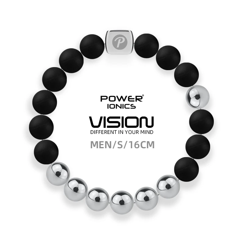 POWERIONICS 钛钢硅胶手链 小众简约黑色矿物硅胶串珠ins弹性手链