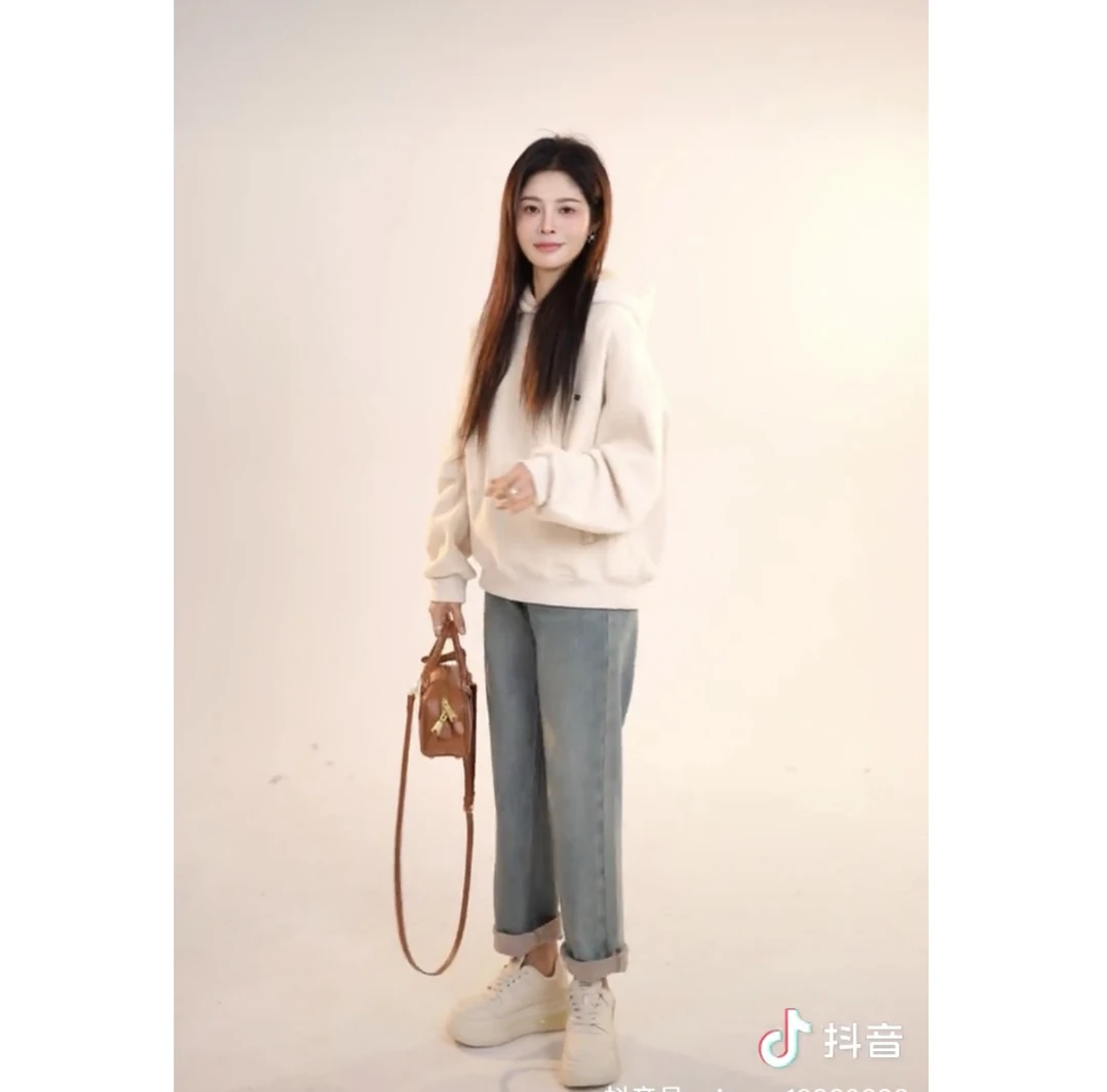 宿慕SUMU 女款加绒卫衣10-31冬季2024新款时尚百搭连帽卫衣B1902I