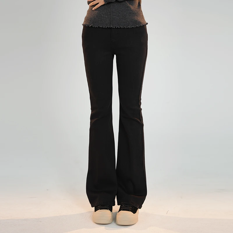 宿慕 SUMU 女款加绒微喇牛仔裤11-9 新款时尚百搭牛仔长裤A4502E