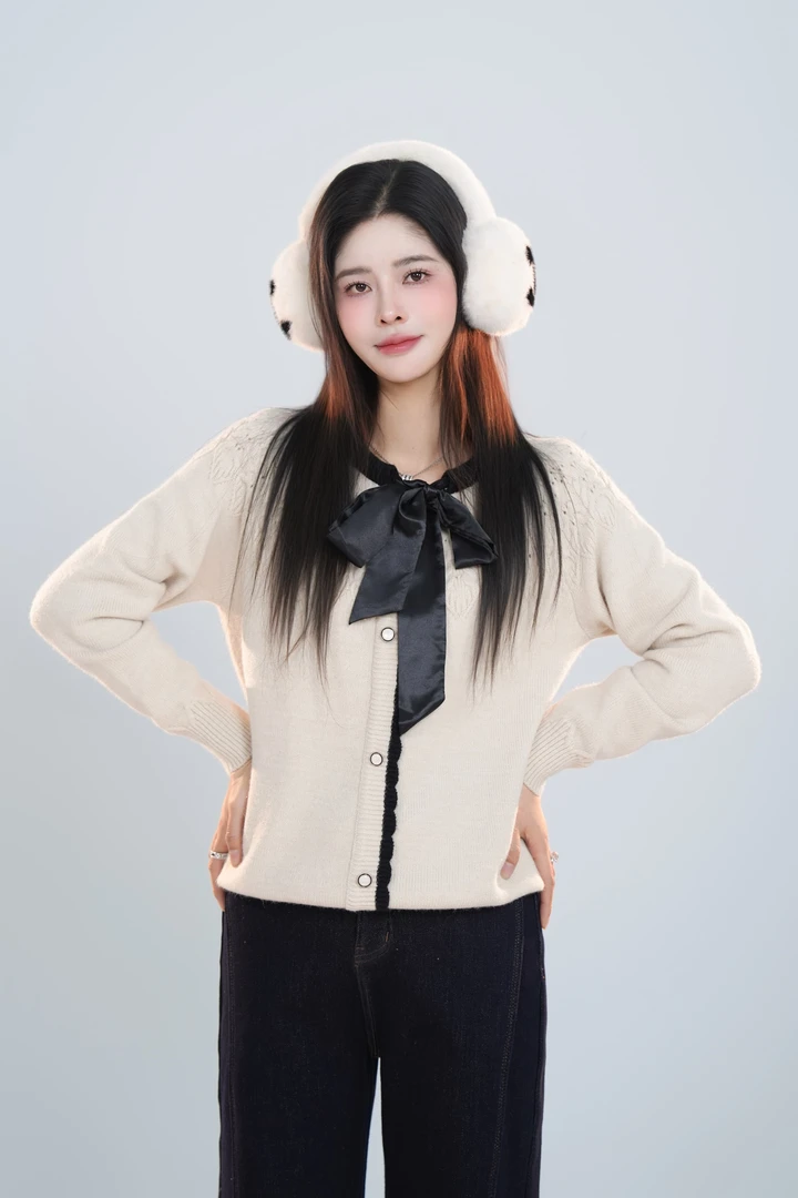 宿慕SUMU 女款蝴蝶结针织衫12-3冬季2024新款百搭针织衫C4504F