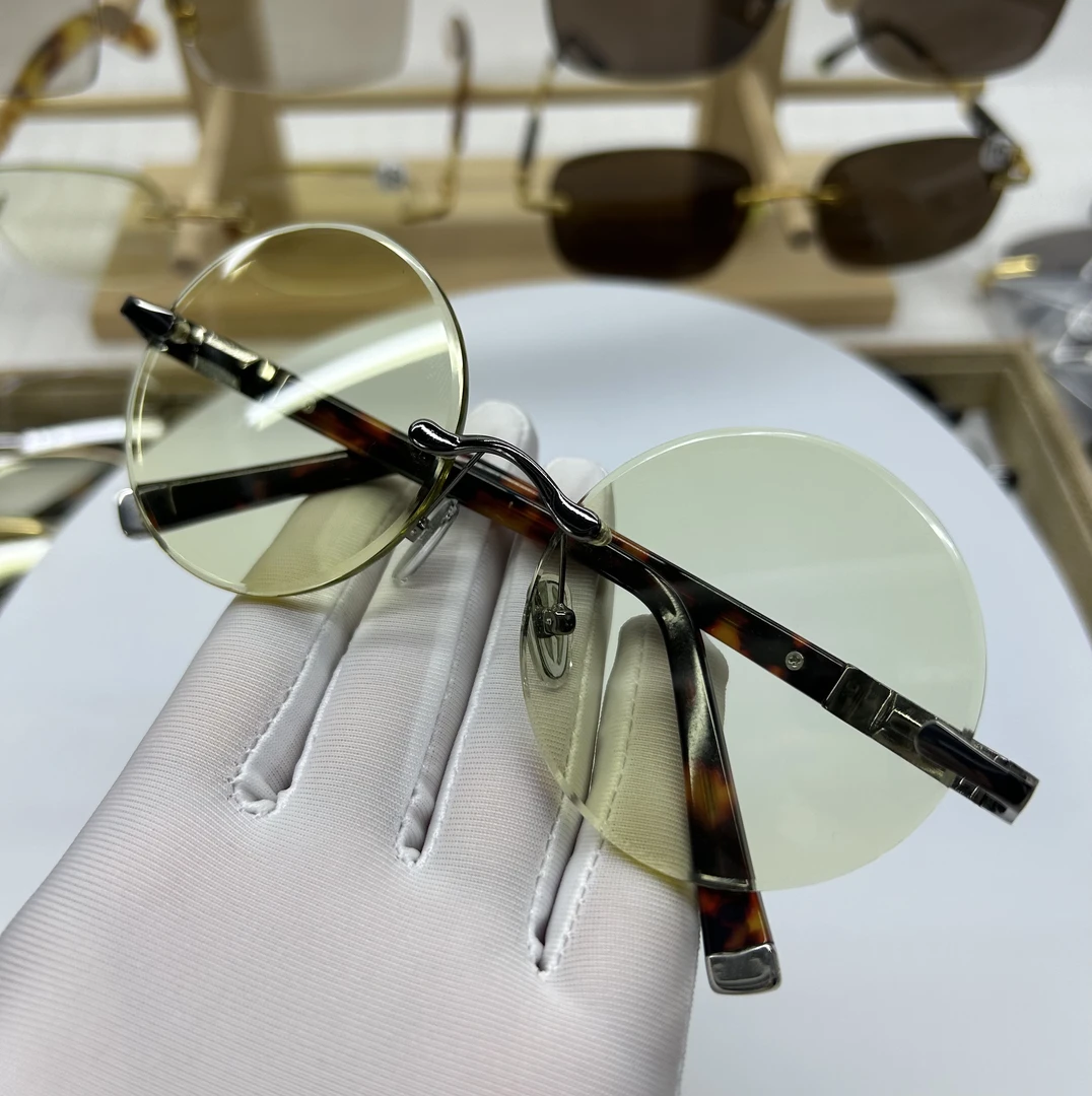 复古圆竹叶青天然水晶眼镜无框镜高档水晶高清养眼水晶石