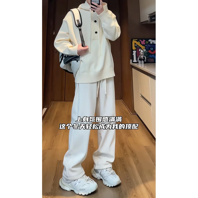 加绒加厚灯芯绒防寒卫裤男秋冬美拉德棕咖色宽松直筒重磅休闲裤子