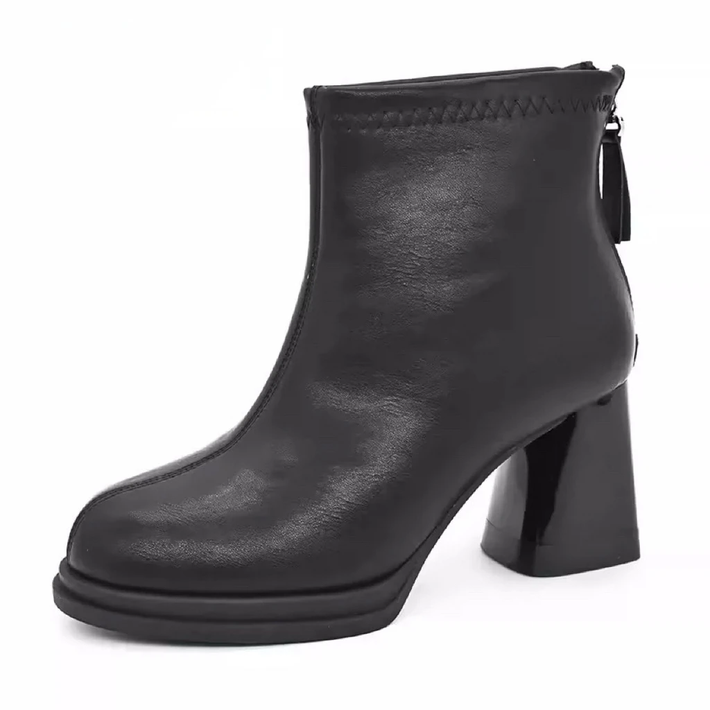 冬季1008加绒粗跟时尚短靴女23D