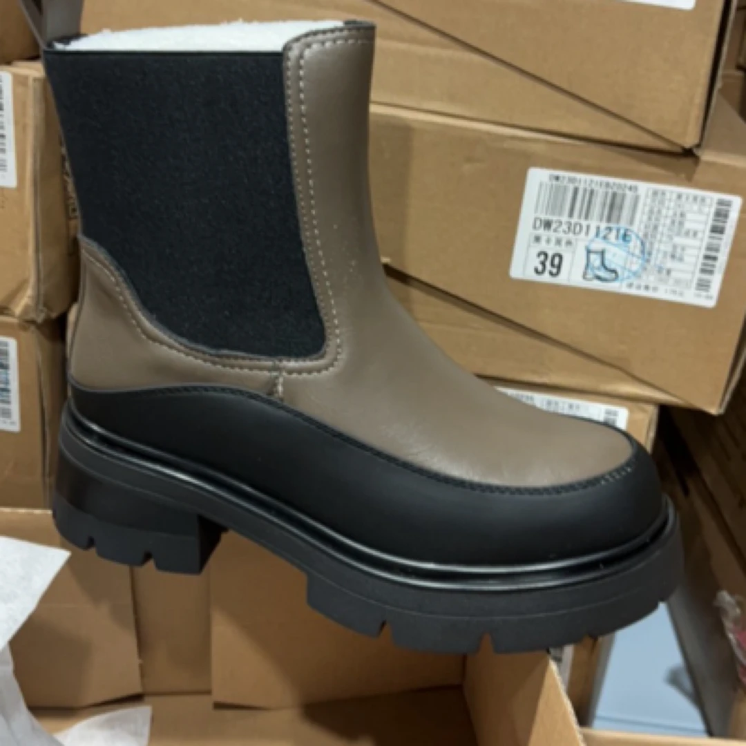 冬季1121加绒厚底切尔西时尚烟管女靴23D