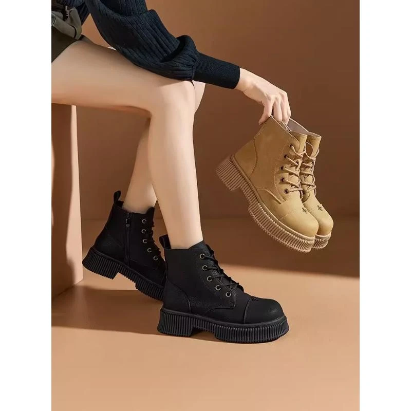 冬季1055加厚绒厚底侧拉链马丁靴女23D
