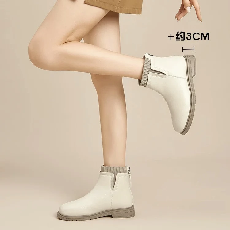 冬季1233加绒低跟后拉链短靴女23D