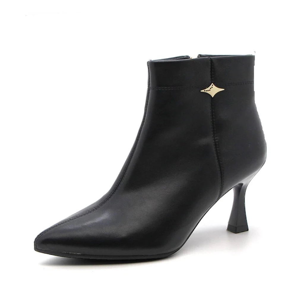 冬季3702加绒细跟侧拉链时尚高跟短靴女23D