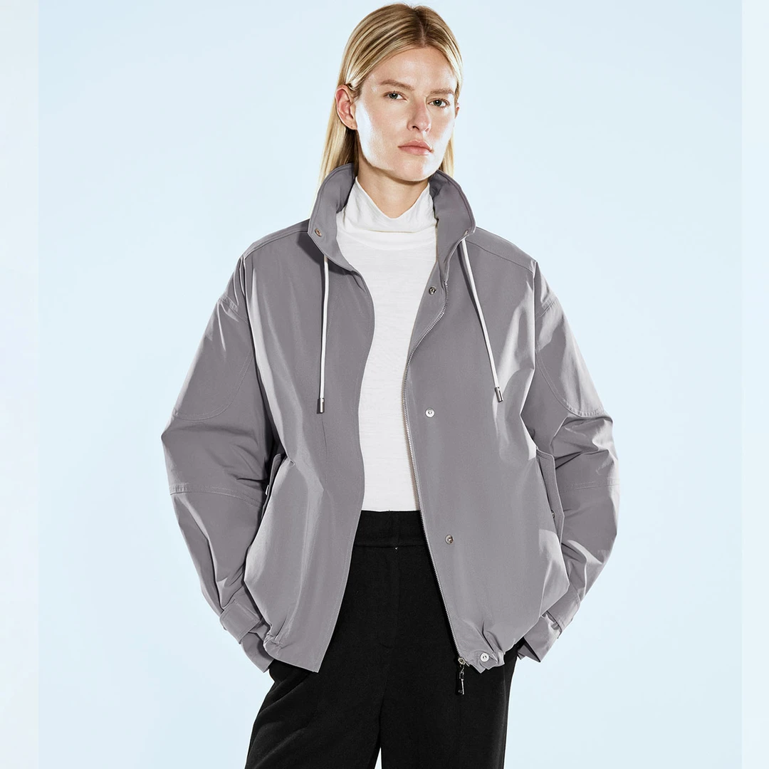 COVERINS2024冬季休闲绗棉风衣灰色短外套CC34508140