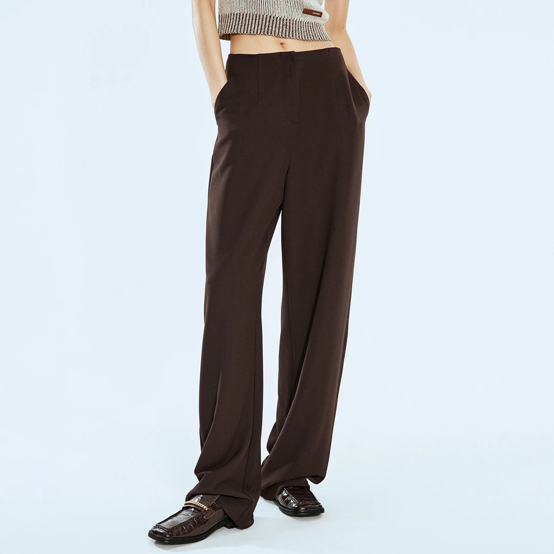 COVER2024秋季摩登休闲中腰纯色宽松锥形垂感直筒裤CC34120390