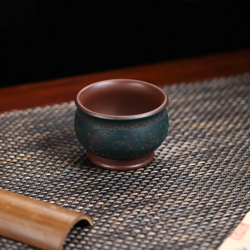 手工杯 | 宜兴紫砂 如意纹粉浆将军杯主人杯