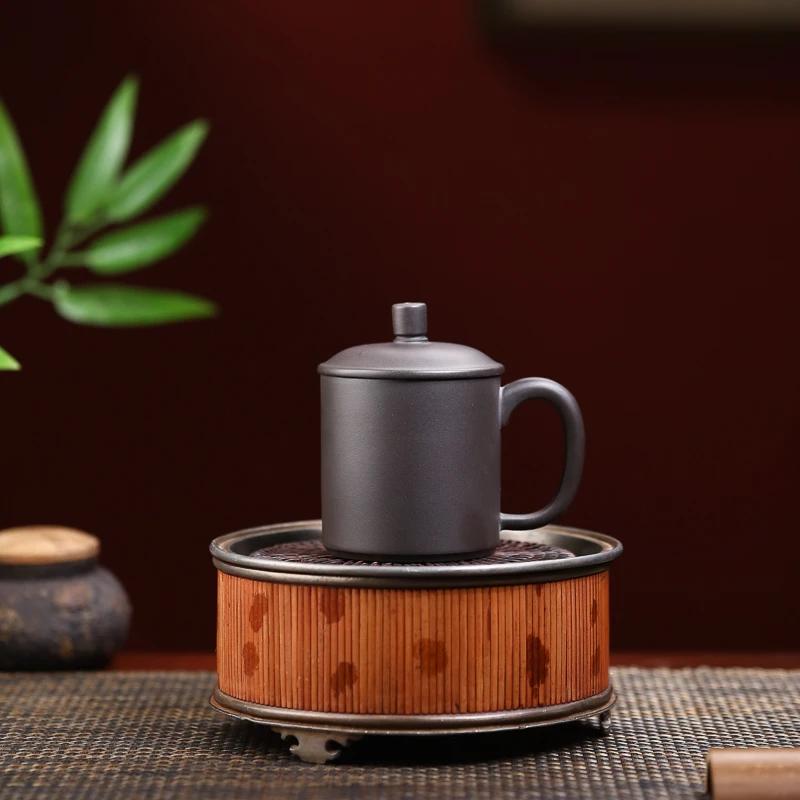 手工杯 | 宜兴紫砂 紫器公社 带盖小容量直筒石黄盖杯