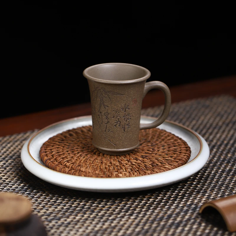 手工杯 |  B3004宜兴紫砂 （友竹）带把竹节杯主人杯