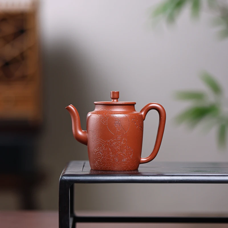 手工杯 | 宜兴紫砂  万般自在观音刻绘汲直壶