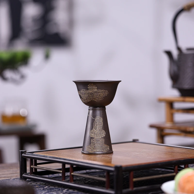 手工杯 | 宜兴紫砂杯 九斋（静有乾坤）石黄双用高底主人杯