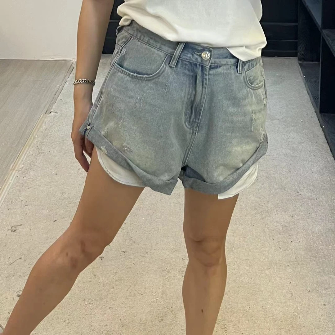 《年底清仓福利》卷边短裤大码女装夏季显瘦高腰百搭口袋休闲半身裙