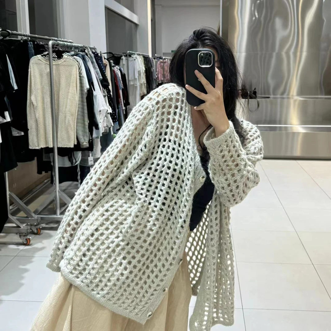 《年底清仓福利》镂空毛衣开衫大码女装秋季显瘦百搭长袖慵懒风外套