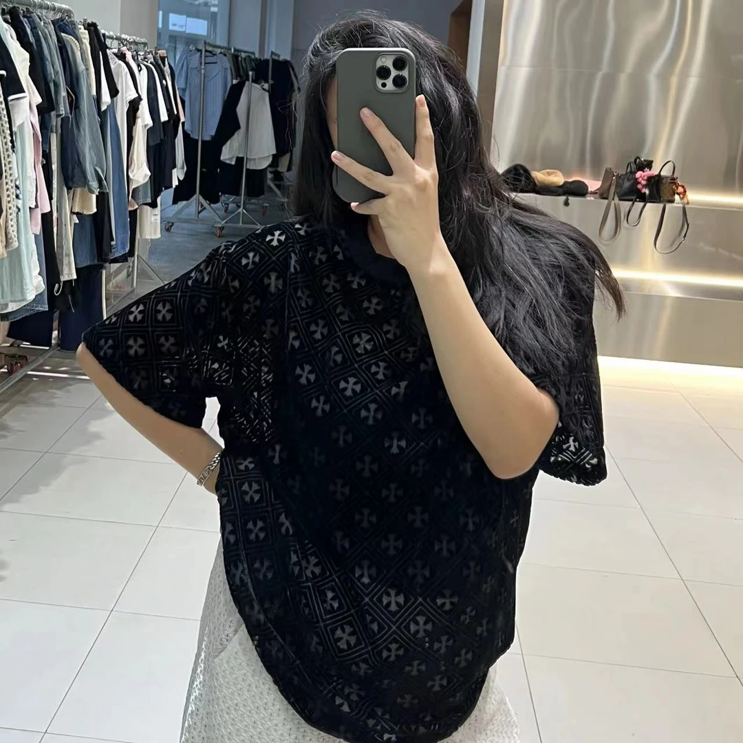 《年底清仓福利》珂珂透透T大码女装夏季显瘦百搭针织镂空短袖